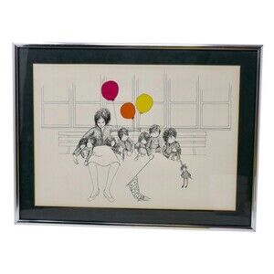 Julie Corsover Drawing of Mother and Children with Balloons Print